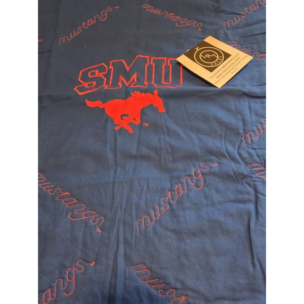 Southern Methodist University SMU Mustangs 100% Cotton Quilt Blue Red NWT
